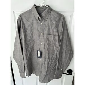 NWT Roundtree And Yorke Easy Care Dress Shirt Gray Plaid‎ Men's Size M